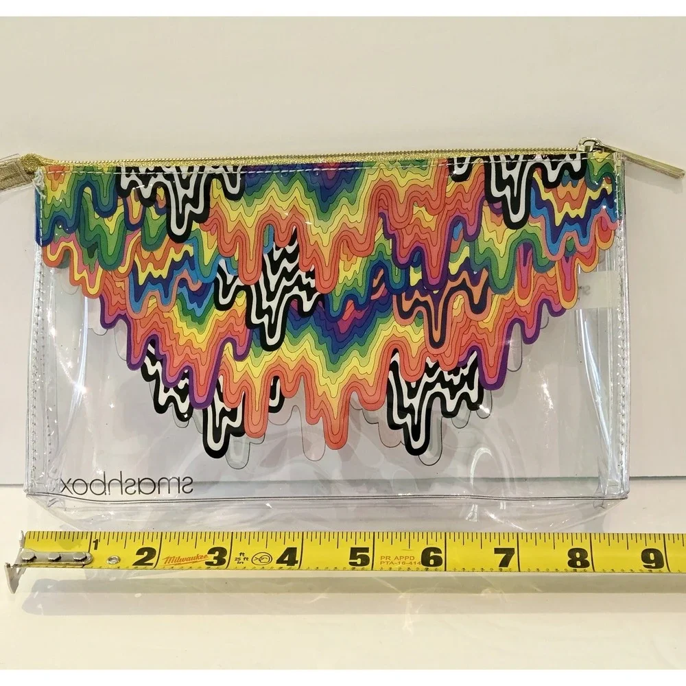 SMASHBOX Zipper Makeup Accessory Pencil Pouch Bag Rainbow Drip Clear Travel